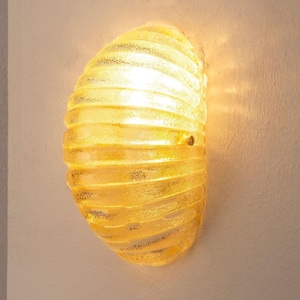 Venetian Amber Murano Glass Sconce, Brass Shell Design (Wall Light)