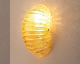 Venetian Amber Murano Glass Sconce, Brass Shell Design (Wall Light)
