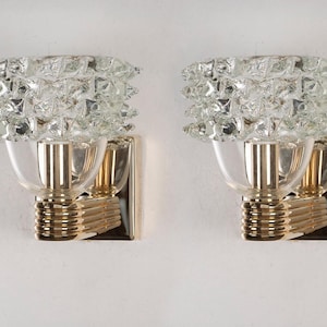 Murano Glass Wall Lights, Clear Rostro with Brass Frame Set of 2 Vintage style