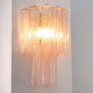 Aplique de pared de cristal de Murano rosa de 2 niveles - Lámpara decorativa de pared estilo Venini