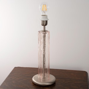 Murano glass table lamp, Tronchi cipria pink color with brushed finish, height 40 cm design lamp handmade in Italy