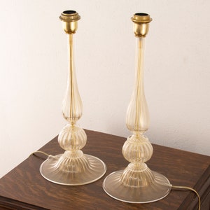 Set of 2 Murano glass table lamps with gold leaf, handmade Made in Italy.