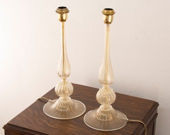 Set of 2 Murano glass table lamps with gold leaf, handmade Made in Italy.