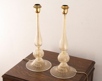 Set of 2 Murano glass table lamps with gold leaf, handmade Made in Italy