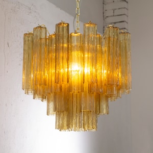 Suspension lamp Made in Italy Tronchi in smoked Murano glass of vintage design, ceiling chandelier 58 cm diameter