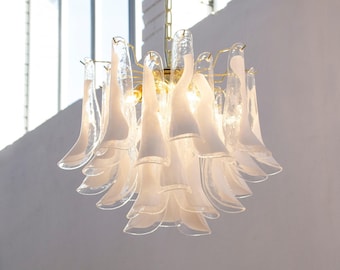 Murano Suspension Petali Ø55 cm - Clear Venetian Glass Hand-blown Italy - Flower lamp
