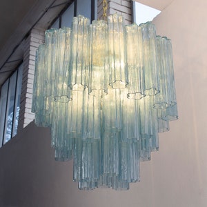 Suspension lamp Made in Italy Tronchi in blue Murano glass of vintage design, ceiling chandelier