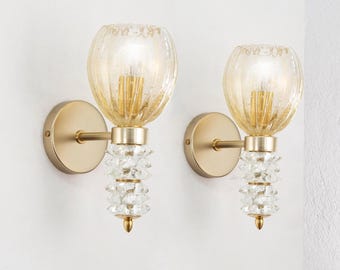 Murano Glass Wall Lamps: Pair of Barovier Luxury mid-century modern Crystal Gold