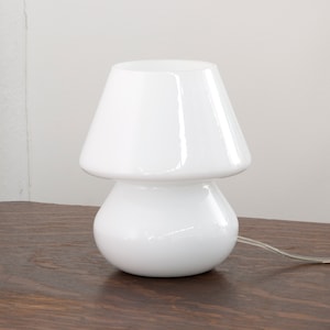 Italian White Puffed Mushroom small Lamp, table lamp h 18cm, Murano glass Made in Italy