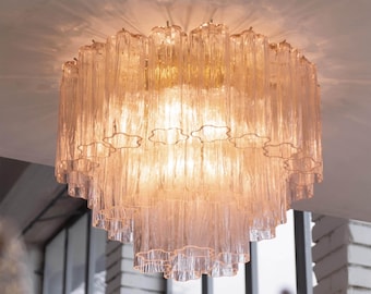 Lustre pour plafond Murano Ø50 cm - Verre rose soufflé à la bouche Italie - Luminaire personnalisable