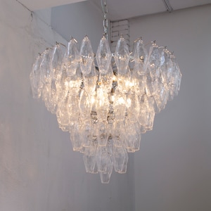 Made in Italy polyhedron suspension lamp in Murano glass, vintage chandelier