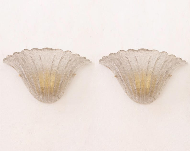 Murano Glass Wall Lamp: Smoky Vintage Sconce Shell-Shaped (Handmade Italy) image 8