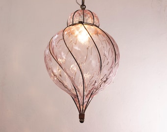 Hanglantaarn van Muranoglas – Amethist, mondgeblazen Italië – Unieke lamp