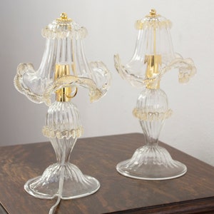 Set of 2 Murano glass table lamps crystal color straight row gold leaf artistic decorations, handmade Made in Italy