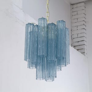 Suspension lamp Made in Italy Tronchi in blue Murano glass, vintage style ceiling chandelier 36 cm diameter