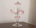 Clear Murano glass Venetian classic table lamp with artistic pink decoration, handmade Made in Italy