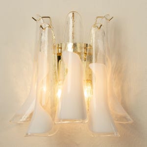 Murano Glass Sconce - Five Clear and White Petali Mid-Century Italian wall light image 6