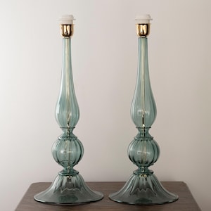 Glas Tischlampen, handgefertigt in Italien Grüne Murano venezianische Beleuchtung, zweier Set