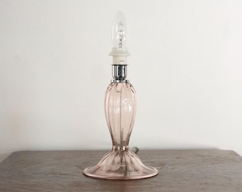 Bedside Table Lamp: Soft Pink Glass Base (Handcrafted, Small Size)