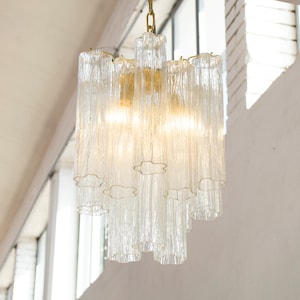 Suspension lamp Made in Italy Tronchi in clear Murano glass vintage style, ceiling chandelier 36 cm diameter