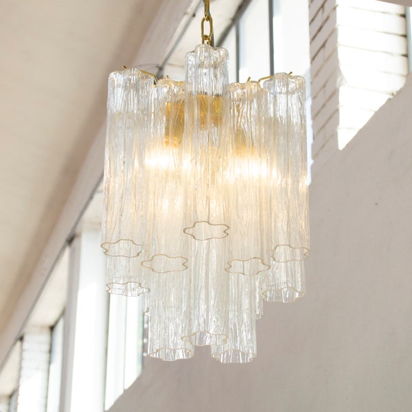 Suspension lamp Made in Italy Tronchi in classic Murano glass of vintage design, ceiling chandelier 36 cm diameter