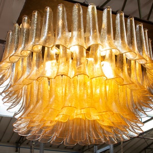 Large ceiling lamp chandelier Petali Ø100 cm Made in Italy Murano glass gold color