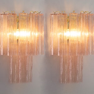 Set of 2 Large wall sconces with Murano glass decorated pink color Made in Italy, vintage style wall lamp with logs