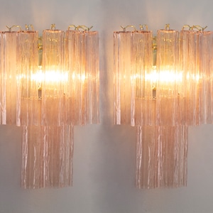 Set of 2 Large wall sconces with Murano glass cipria pink color Made in Italy, vintage style wall lamp with logs