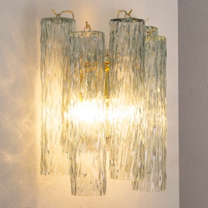 Wall sconce with Murano glass green grey color Made in Italy, vintage style wall lamp with cylinders