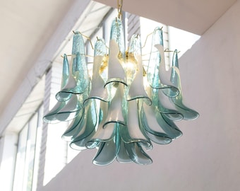 Murano Suspension Petali Ø55 cm - Teal Venetian Glass Hand-blown Italy - Flower lamp