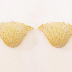Set of 2 Elegant Murano glass wall sconce whitish color with gold details, wall lamp Made in Italy