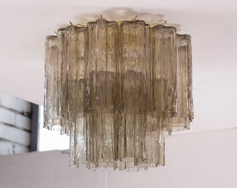 Ceiling lamp with smoky Murano glass Tronchi, ceiling chandelier diameter 35 cm design vintage style Made in Italy