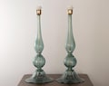 Pair of Rialto green Murano glass table lamps, handmade in Italy Venetian lighting