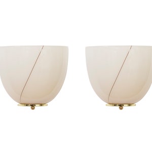 Exquisite Set of 2 Vintage Murano glass wall sconce in ivory colour with filigree decoration, Made in Italy wall lamp