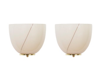 Exquisite Set of 2 Vintage Murano glass wall sconce in ivory colour with filigree decoration, Made in Italy wall lamp
