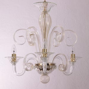 In stock! Handmade Original Murano glass chandelier crystal and gold color, handmade Made in Italy Venetian design