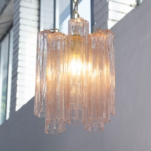 Suspension lamp Made in Italy Tronchi in cipria pink Murano glass of vintage design, ceiling chandelier 28 cm diameter