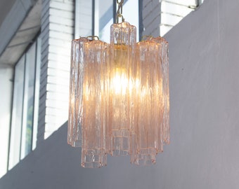 Suspension lamp Made in Italy Tronchi in pink Murano glass of vintage design, ceiling chandelier 28 cm diameter