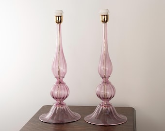 Tischlampen aus Glas – Paar handgefertigte venezianische Leuchten aus Murano-Amethyst