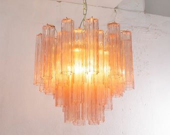 Lámpara de suspensión Tronchi Made in Italy en cristal de Murano rosa, diseño clásico vintage, diámetro de lámpara 58 cm