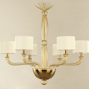 Handcrafted Original Murano glass chandelier with italian lampshades, handmade Made in Italy Venetian