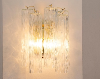 Murano Wall Lamp Tubes H35cm - Clear Glass Hand-blown Italy - Mid-Century Modern