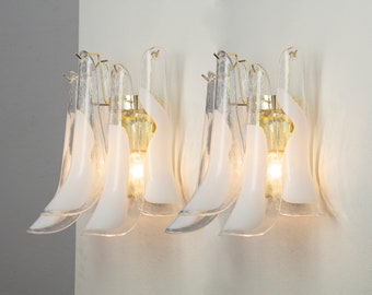Murano Glass Sconces Set of 2 - Five White Petali Mid-Century Italian wall lights