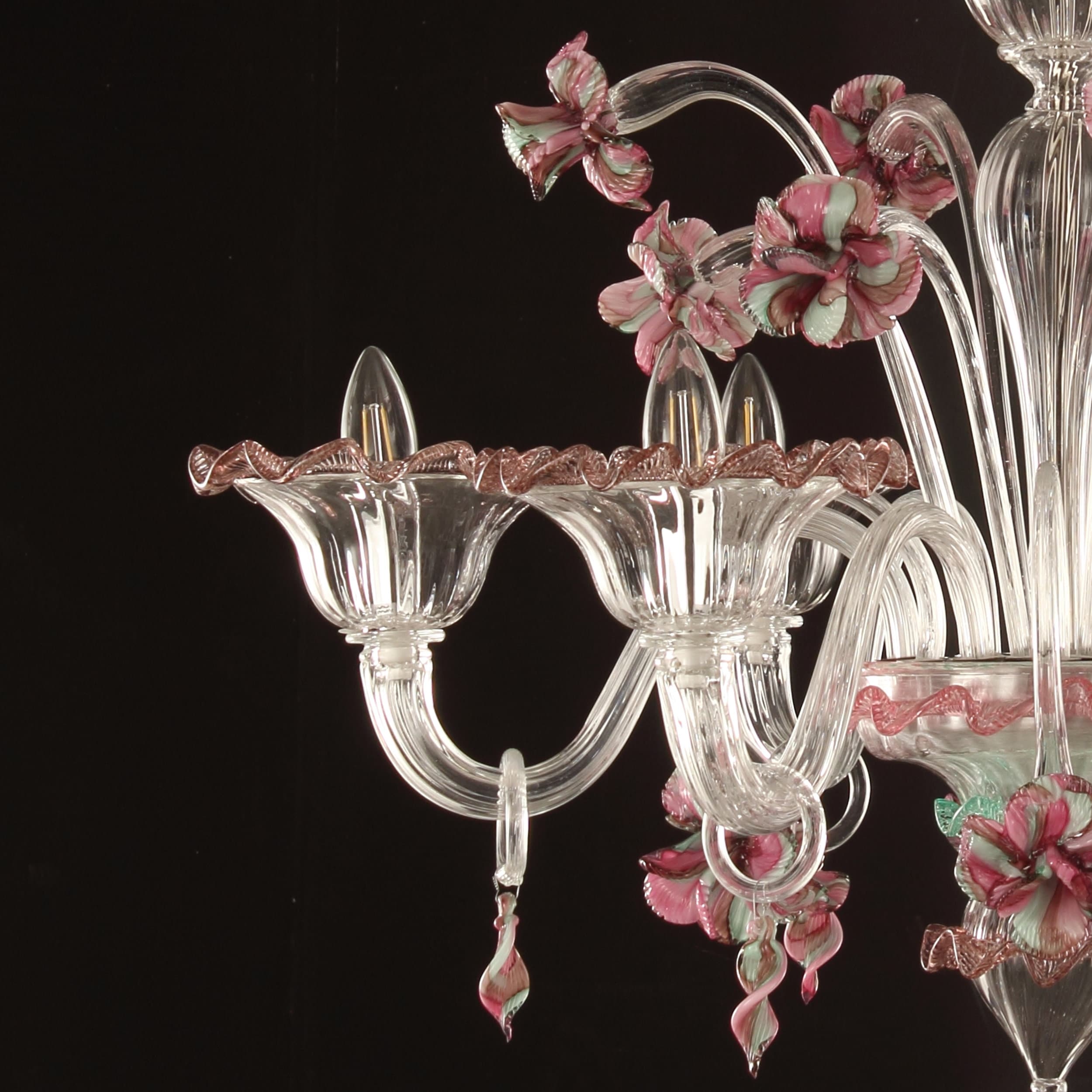 Venetian Blown Murano Glass Chandelier With Amethyst, Pink