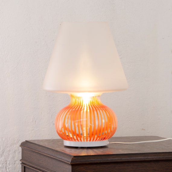 Unique Vintage large mushroom table lamp orange frosted Murano glass, Made in Italy