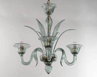 Venetian Chandelier Rialto Green Murano Glass, 3 Light Pendant - Italy