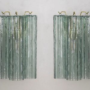 Murano Wall Lamp Tronchi Pair - Rialto Green Glass Hand-blown Italy - Vintage Style
