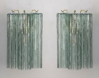 Murano Wall Lamp Tronchi Pair - Rialto Green Glass Hand-blown Italy - Vintage Style