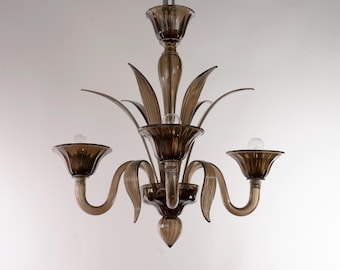 Lámpara de araña de cristal de Murano, diseño veneciano Moka (3 luces, cadena ajustable)