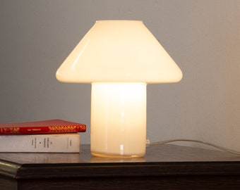 Vintage blown white Murano glass mushroom design table lamp, Made in Italy, height 25 cm